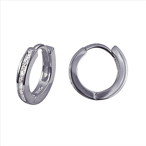 Sterling Silver Channel Set Cubic Zirconia Huggie Earrings