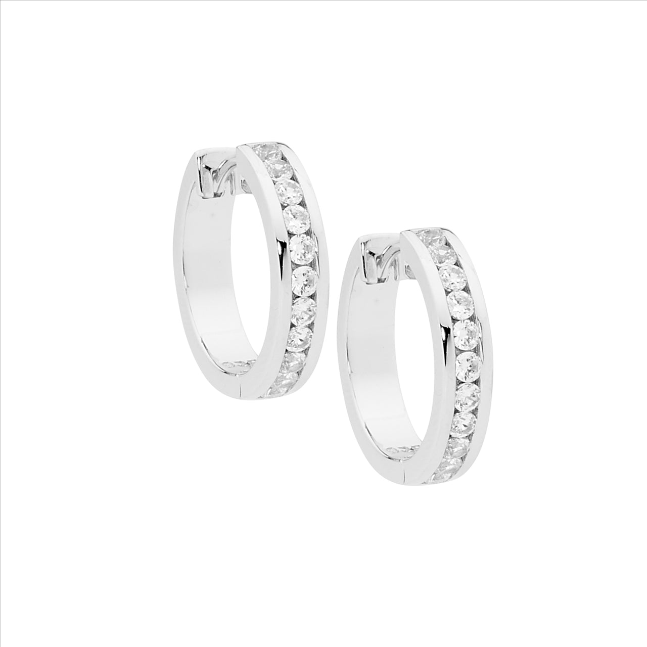 Sterling Silver Channel Set 18mm Hoop Earrings With White Cubic Zirconia's