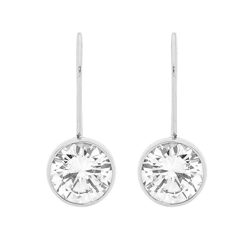 Stainless Steel Bezel Set Round Cubic Zirconia Drop Earrings