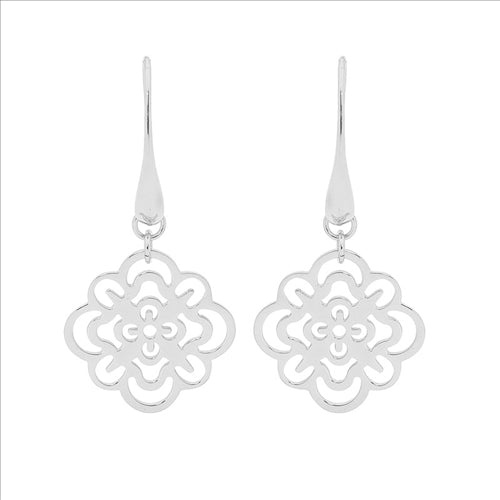 Stainless Steel Filigree Flower Feature Drop Earrings