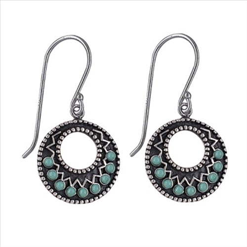 Oxidised Sterling Silver Turquoise Created Pearl Earrings