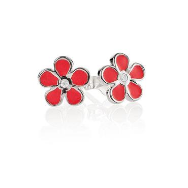 Sterling silver pink enamel flower stud earrings