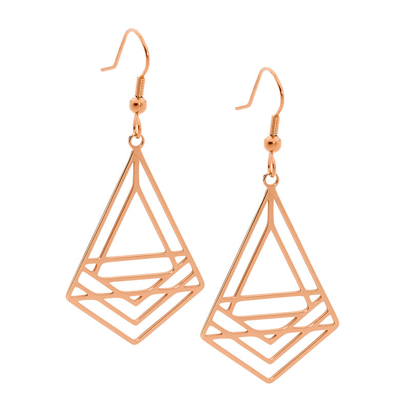 Stainless Steel Rose Gold Plated Abstract Triangle Drop Earrings