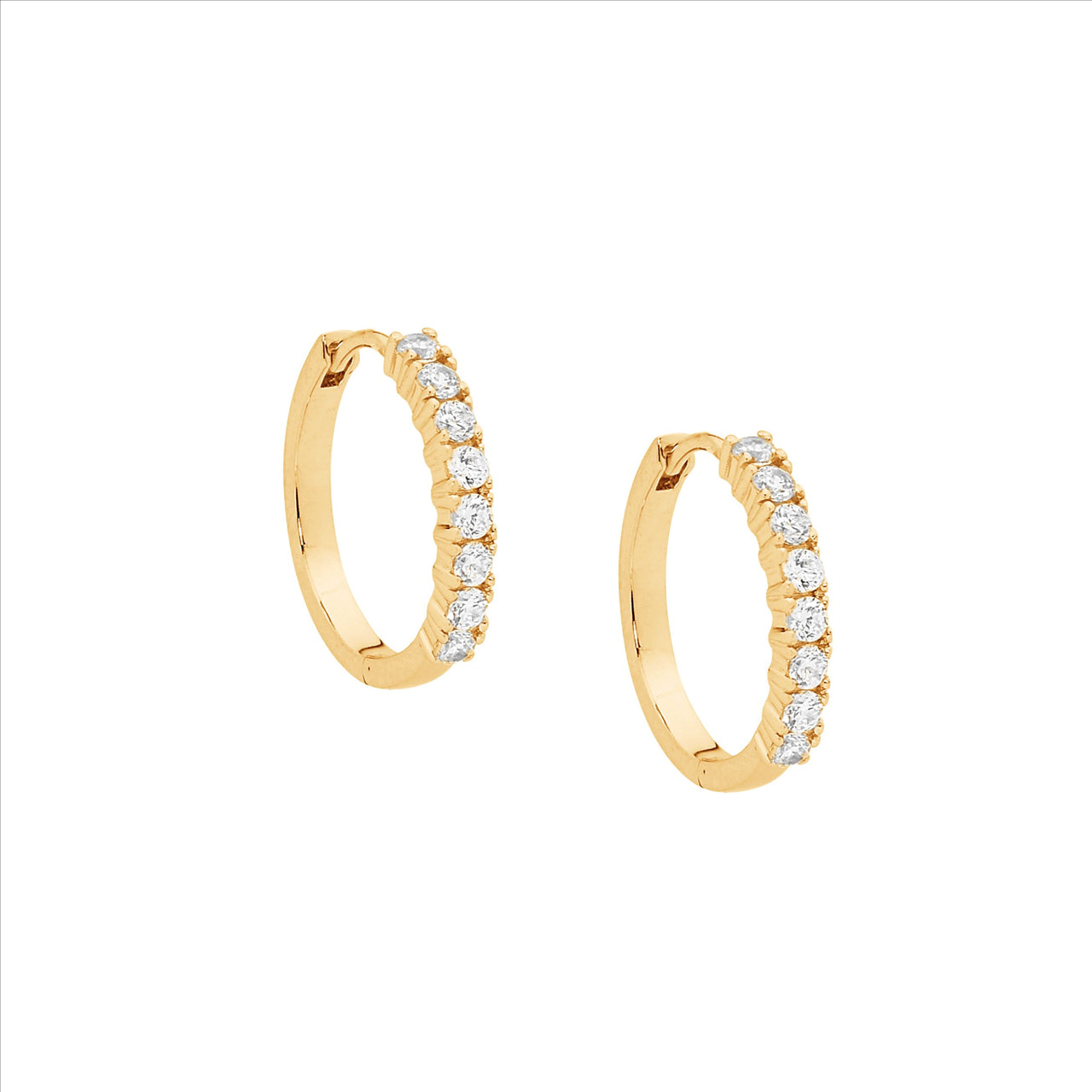 Sterling Silver Gold Plated Huggie Earrings With White Cubic Zirconias