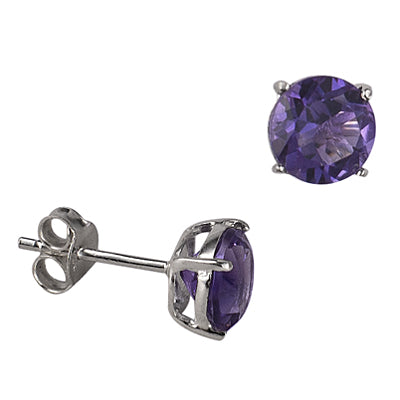 Sterling Silver 7mm Round Natural Amethyst Stud
