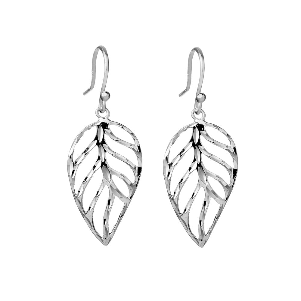 Sterling silver open leaf drop earring