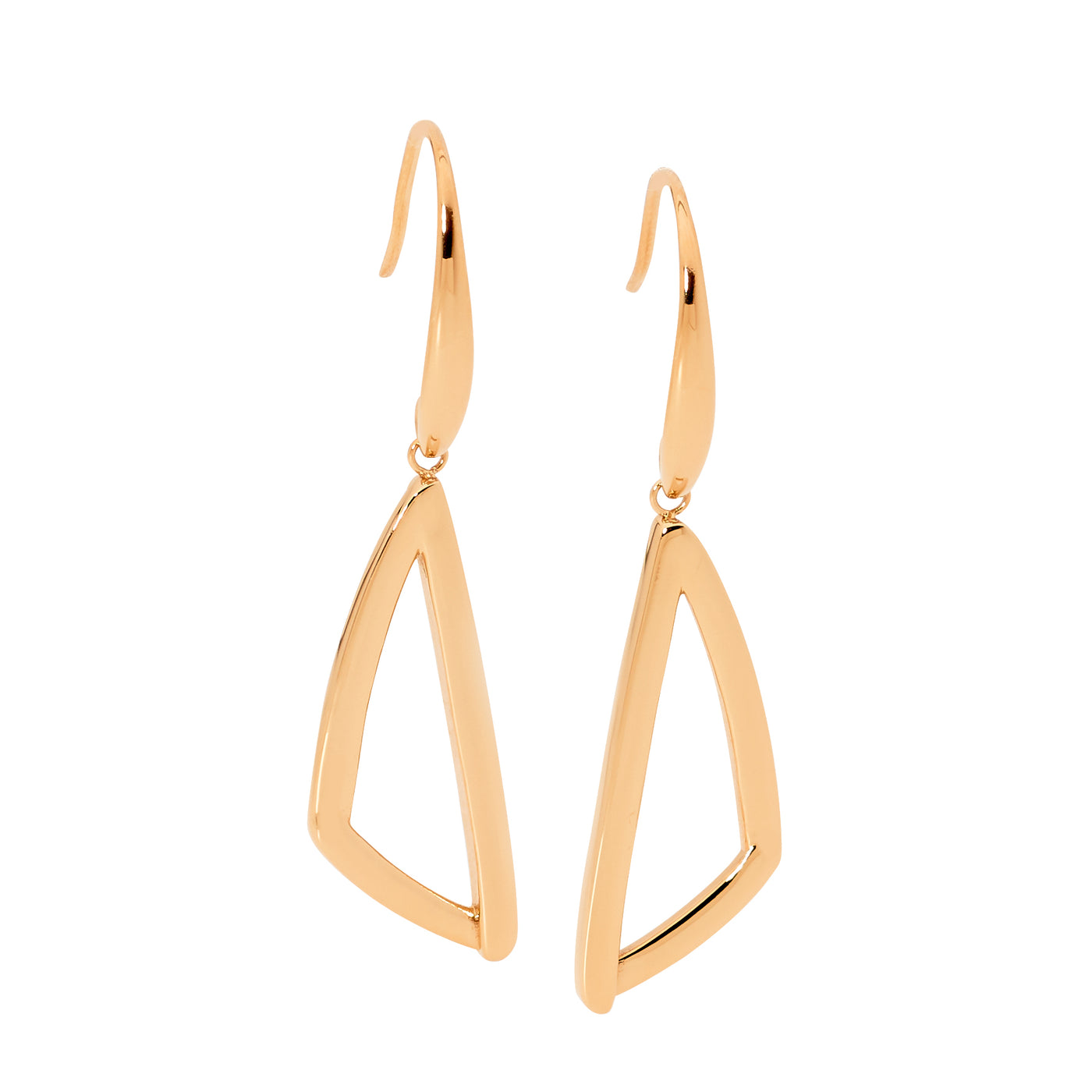 Stainless steel rose gold plated 29mm open triangle earrings w/shp hook