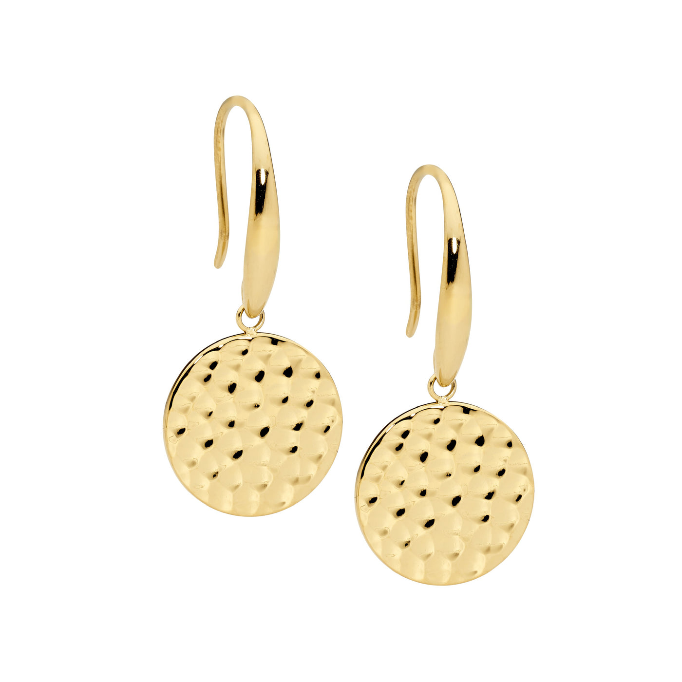 Gold Plated Stainless Steel 15mm Hammered Disk On Shepherd Hooks