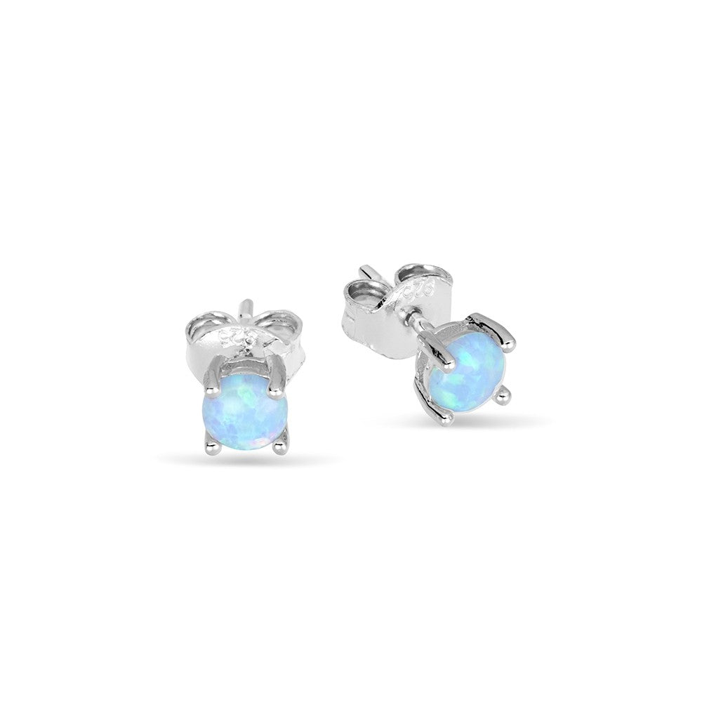 Sterling Silver Claw Set Stud Earring With 4mm Round Light Blue Opalite