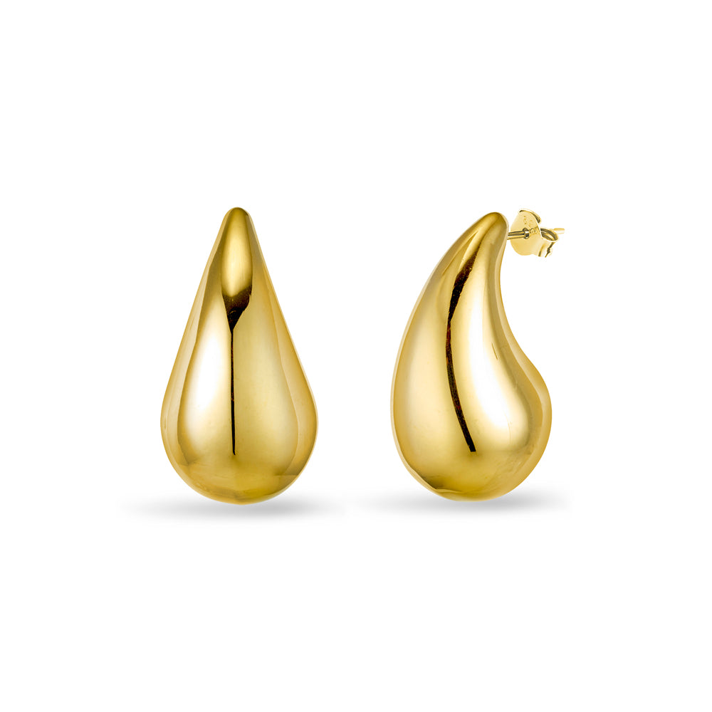 Large stainless steel gold plated teardrop stud earrings