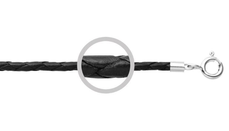 Black plaited leather necklace 3mm x 50cm