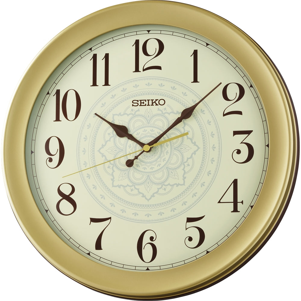 Metallic gold and brown plastic case SEIKO wall clock with quiet sweep seconds hand