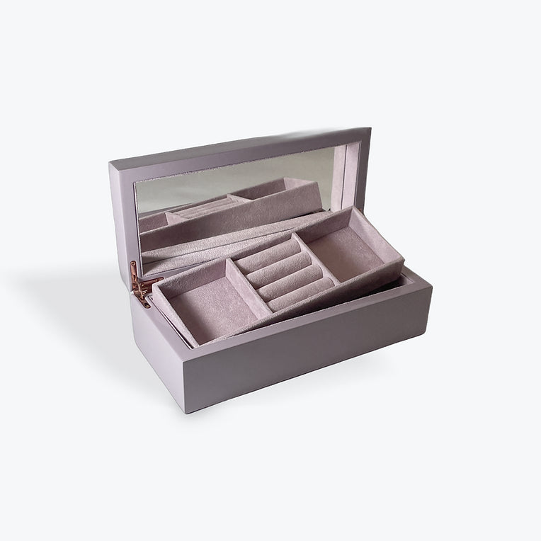 Small lilac coloured wooden jewel box