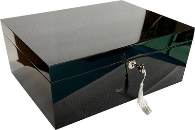 Black Wooden Jewel Box - Medium Size With Top Tray And Key Lock