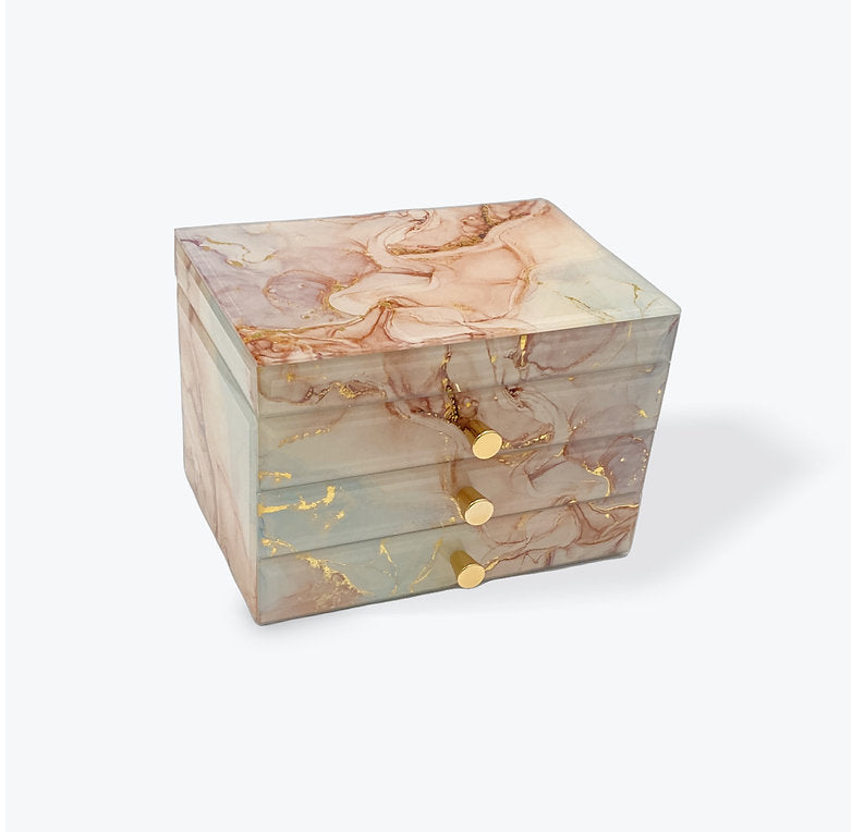 Glass Jewellery Box Coral Colour 2 Draws