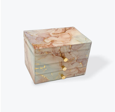 Glass Jewellery Box Coral Colour 2 Draws