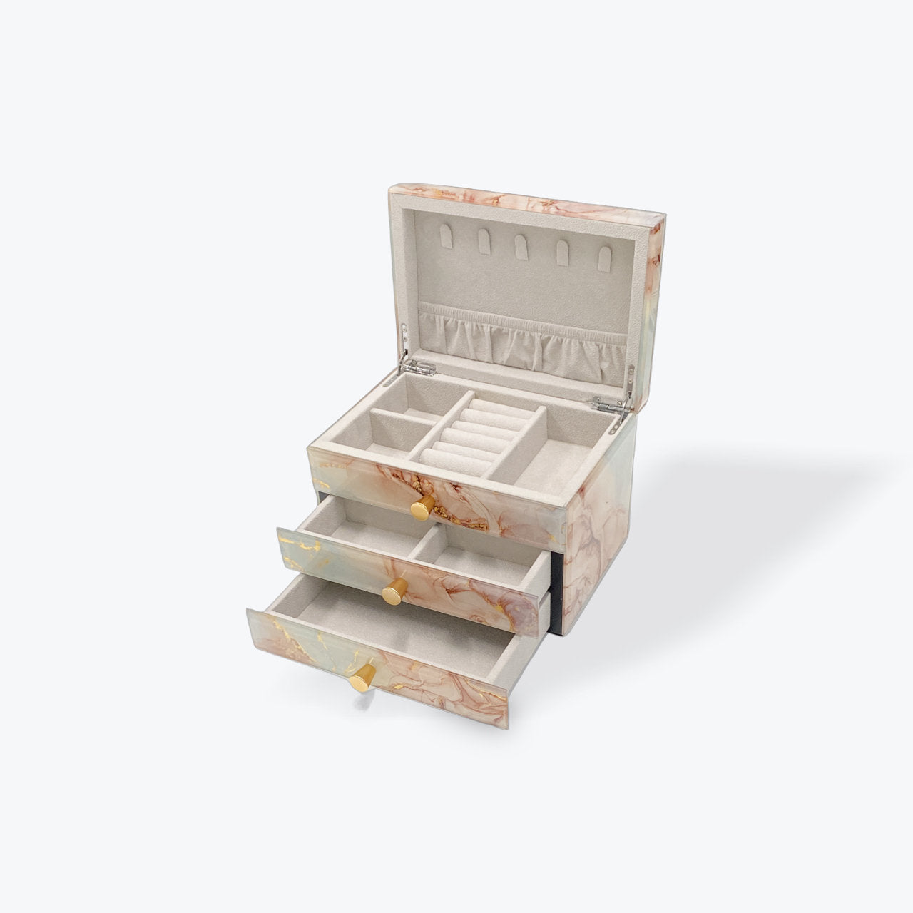 Glass Jewellery Box Coral Colour 2 Draws