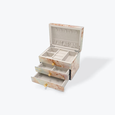 Glass Jewellery Box Coral Colour 2 Draws