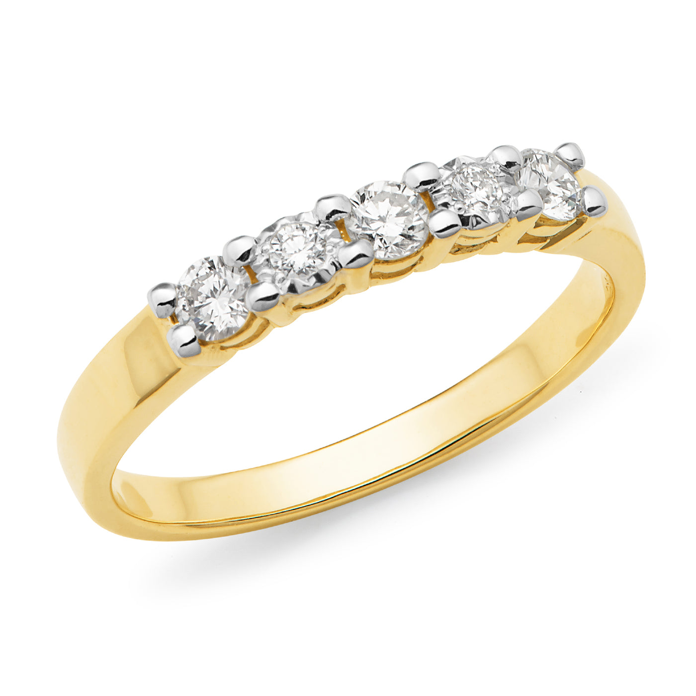 9 carat yellow gold five diamond claw and illusion set eternity ring