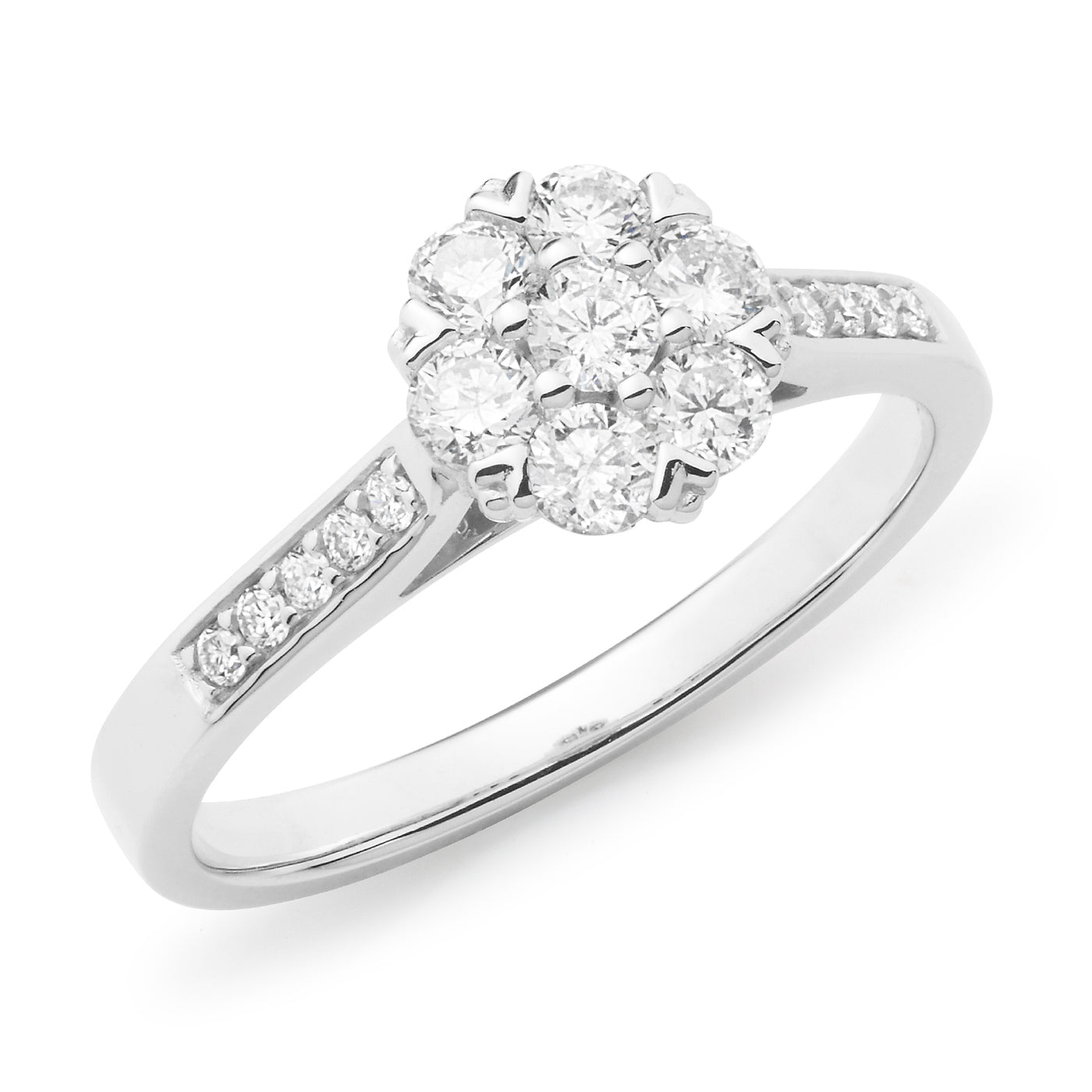 9ct White Gold Diamond Set Cluster Engagement Ring