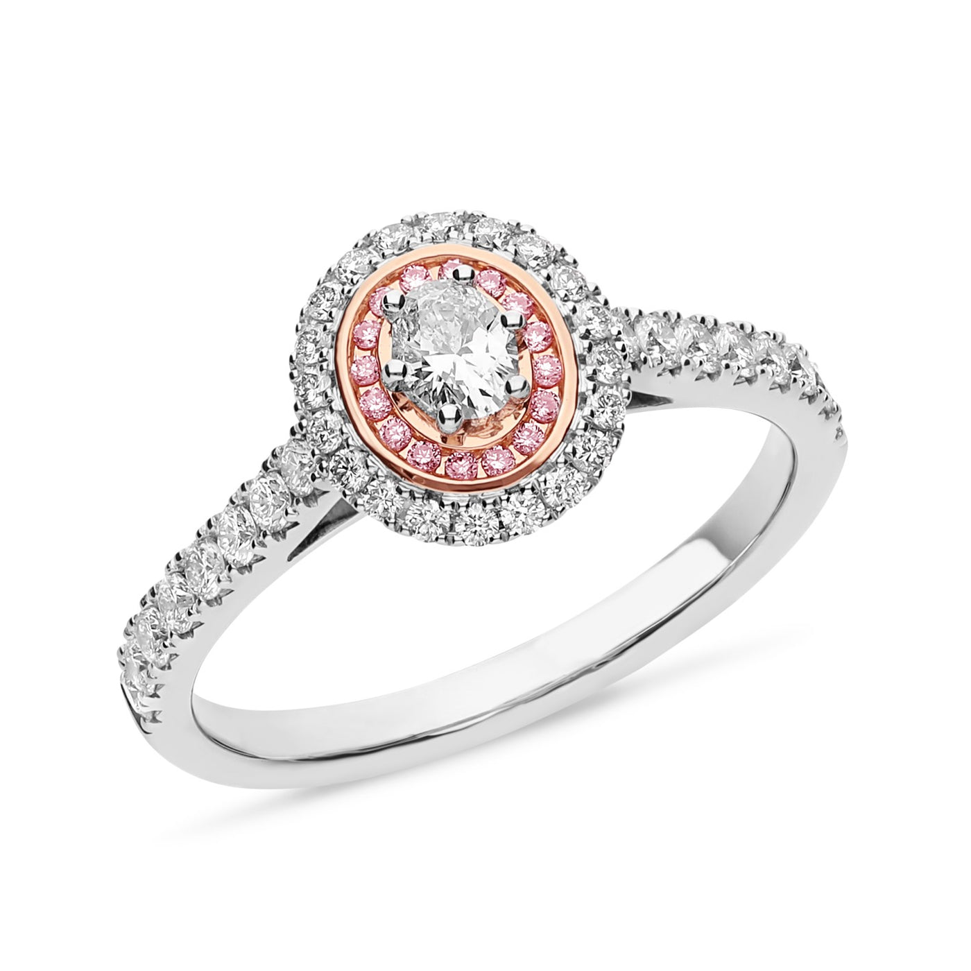 9ct White Gold Oval Diamond Engagement Ring with Argyle Pink Diamond Halo