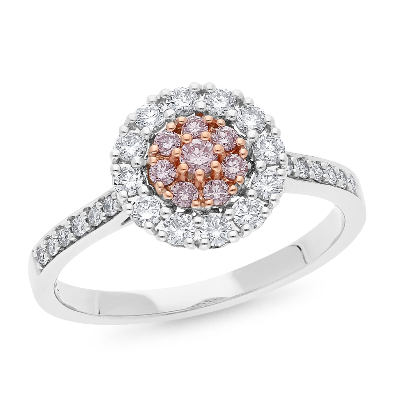 9ct White Gold, White and Natural Pink Argyle Diamond Engagement Ring