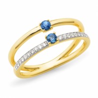 9ct Yellow Gold 2 Band Ceylon Sapphire and Diamond Dress Ring