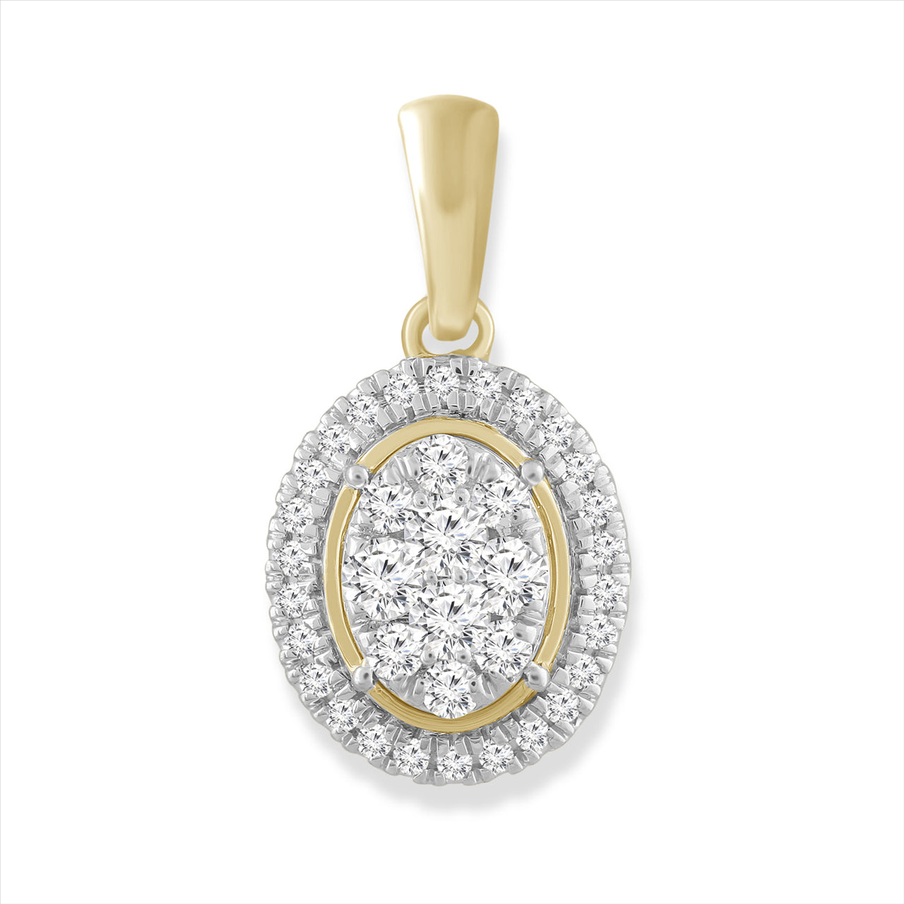 9ct Yellow Gold Diamond Set Cluster With Halo Pendant On Gold Plated Chain