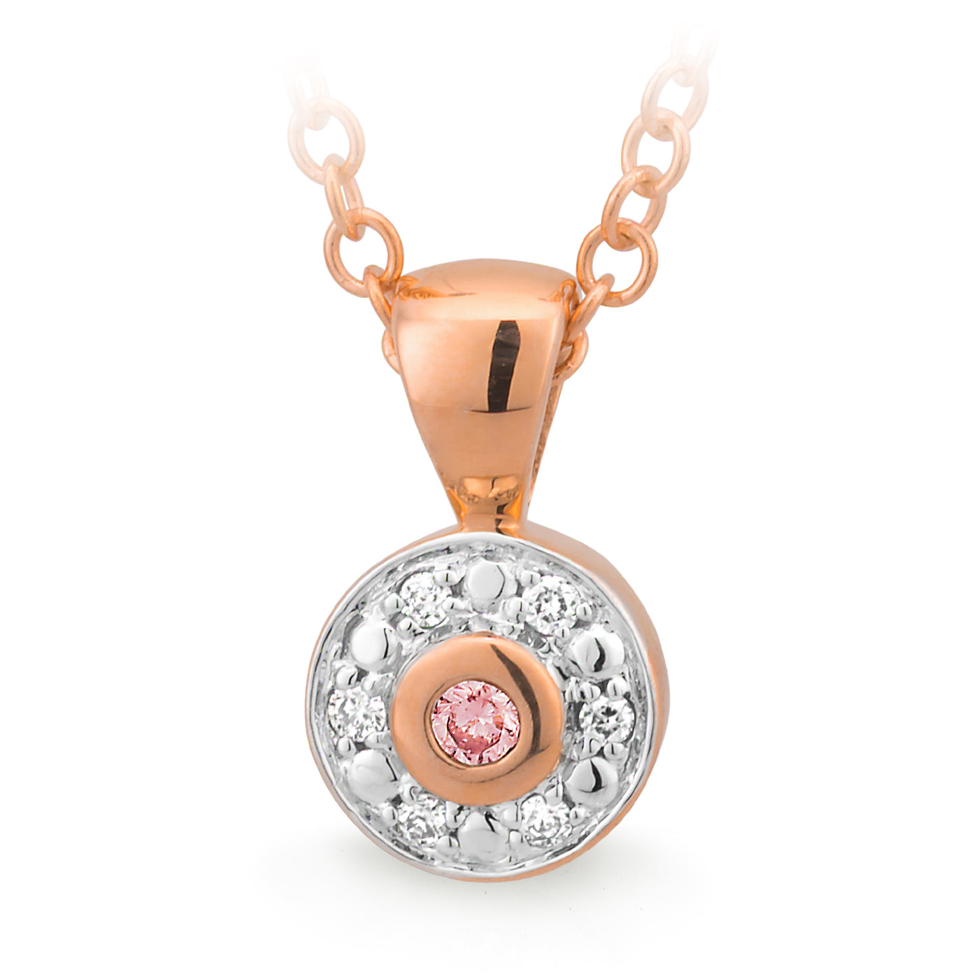 9ct Rose Gold Diamond Pendant with One Natural Argyle Pink Diamond