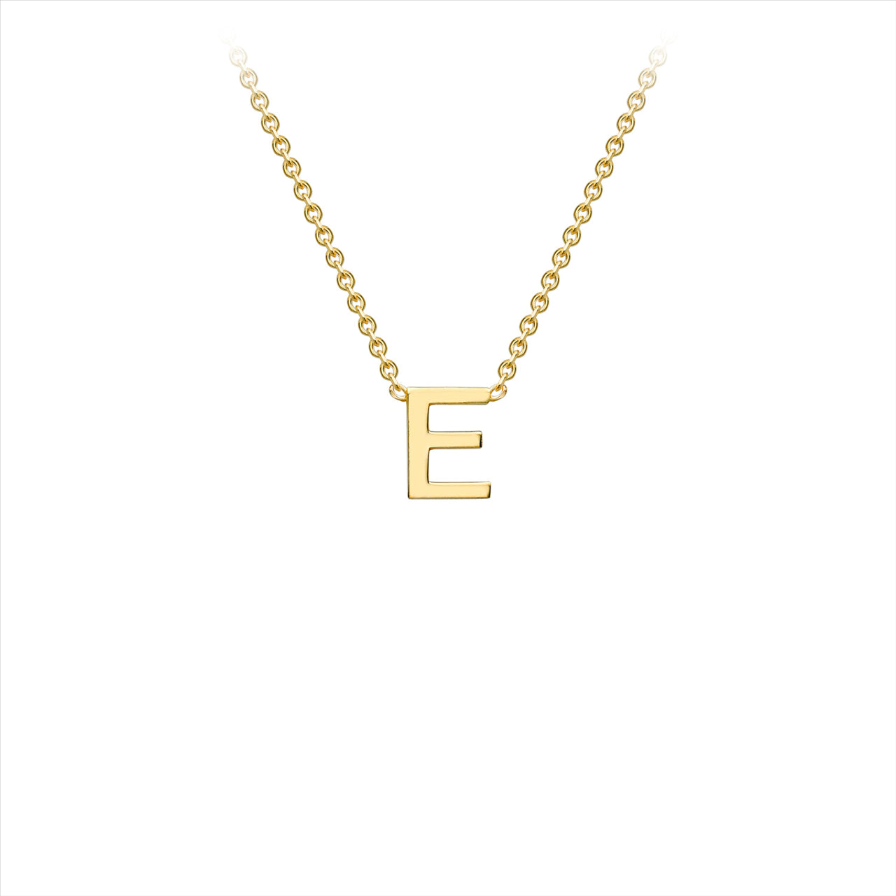 9ct yellow gold initial "E" pendant with 9ct yellow gold cable style chain 38+5cm