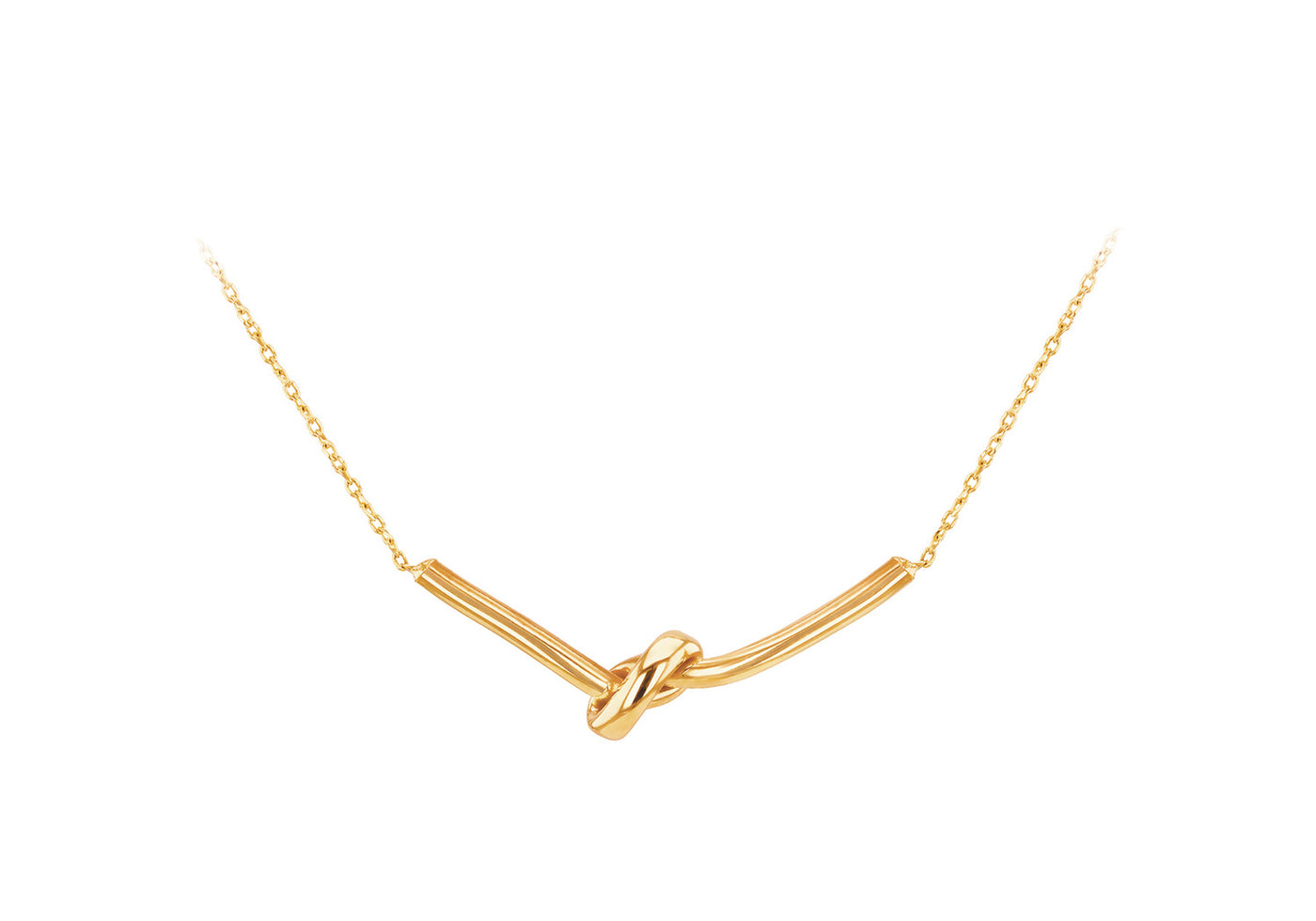 9 Carat Yellow Gold Knotted Bar Pendant On 9 Carat 43Cm Chain