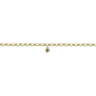 9ct Yellow Gold Figaro Anklet with Heart Charm