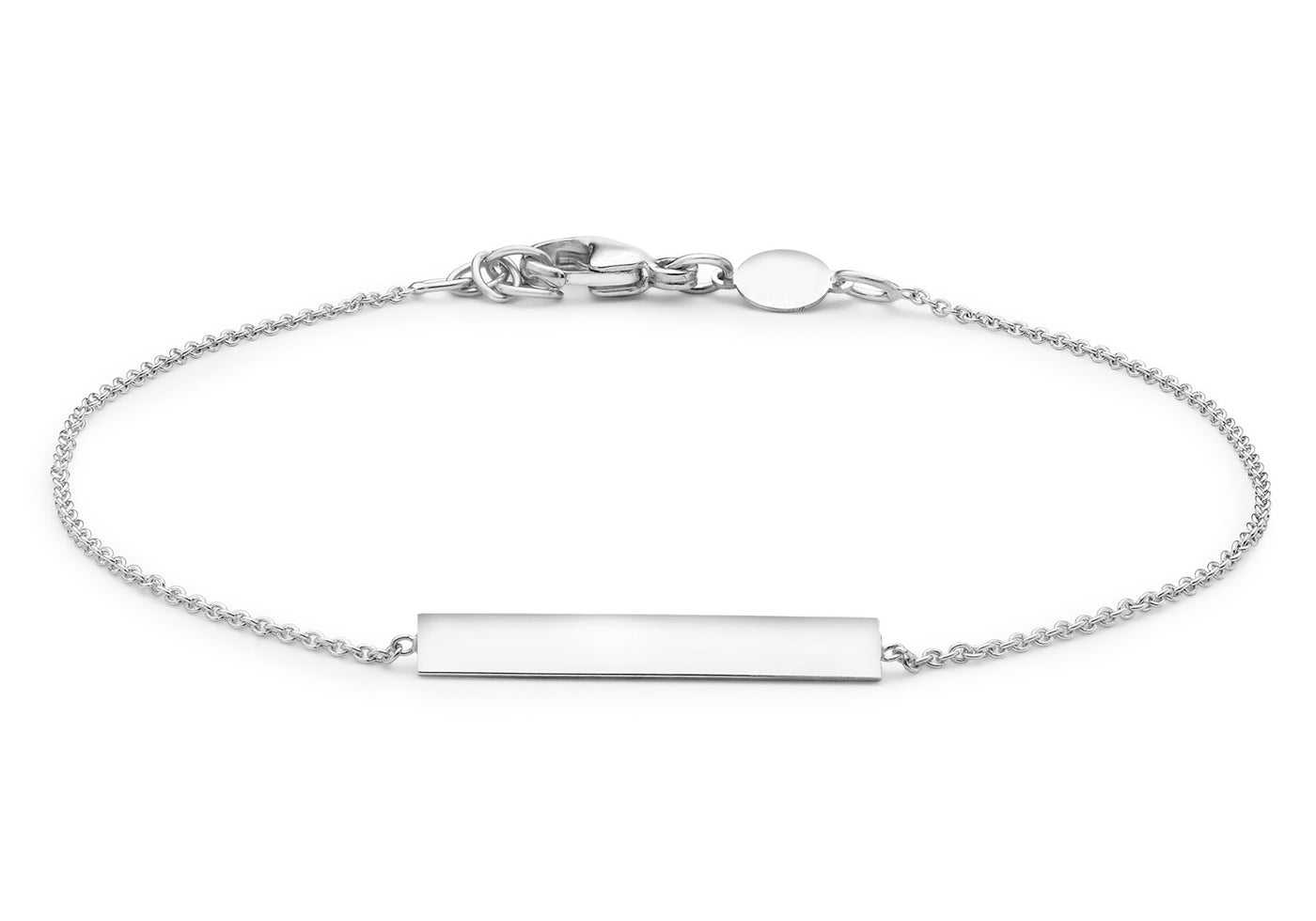 9ct White Gold Solid Horizontal Bar Bracelet with Fine Cable Chain
