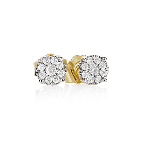 9ct Yellow Gold Diamond Cluster Stud Earrings