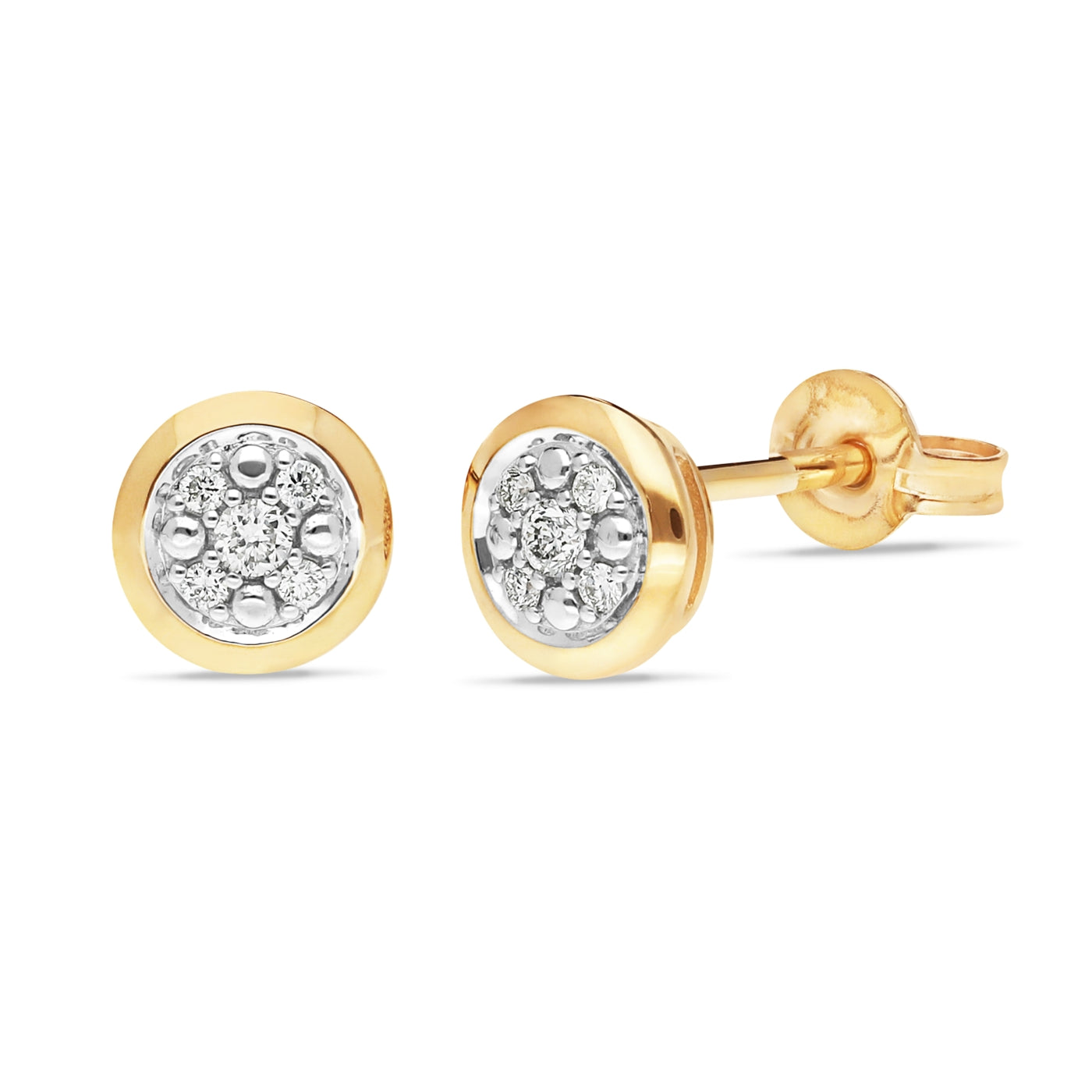 9ct Yellow Gold Pave Set Diamond Stud Earrings