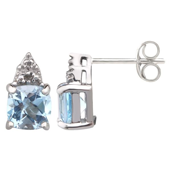 Sterling Silver Cushion Cut Blue Topaz & Diamond Earrings
