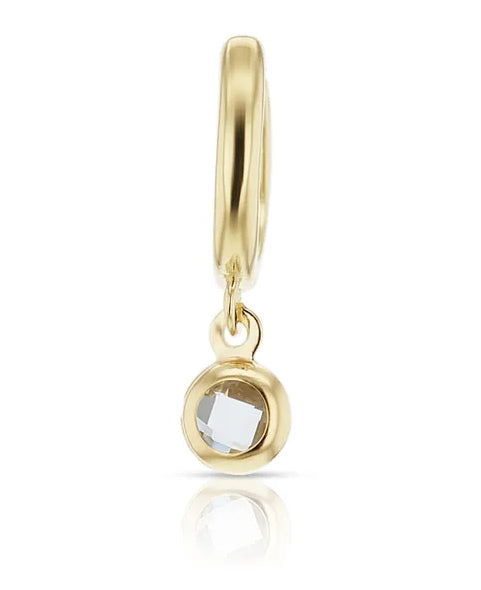 9 carat yellow gold drop huggies with polished round tube