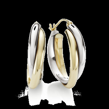 9ct Two Tone Gold-Bonded Silver Yellow & White 2-Row Russian Hoop Earrings