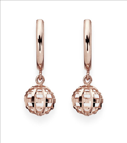 9 Carat Rose Gold Polished Huggies With Diamond Cut Ball Drop