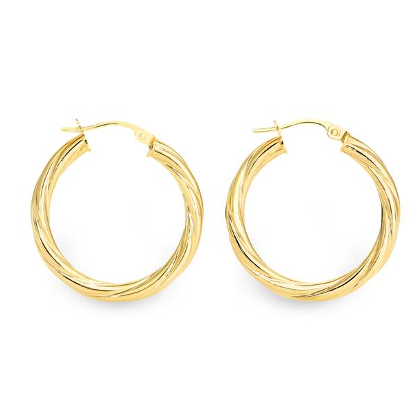 9ct Yellow Gold 20mm Twist Tube Hoop Earrings