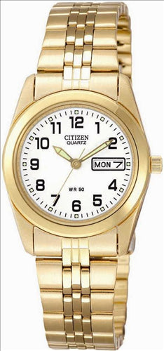 Ladies gold plated stainless steel CITIZEN day/date