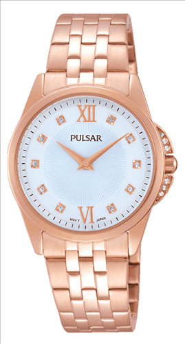Ladies Rose Gold Plated PULSAR Watch with Zwarovski Highlights