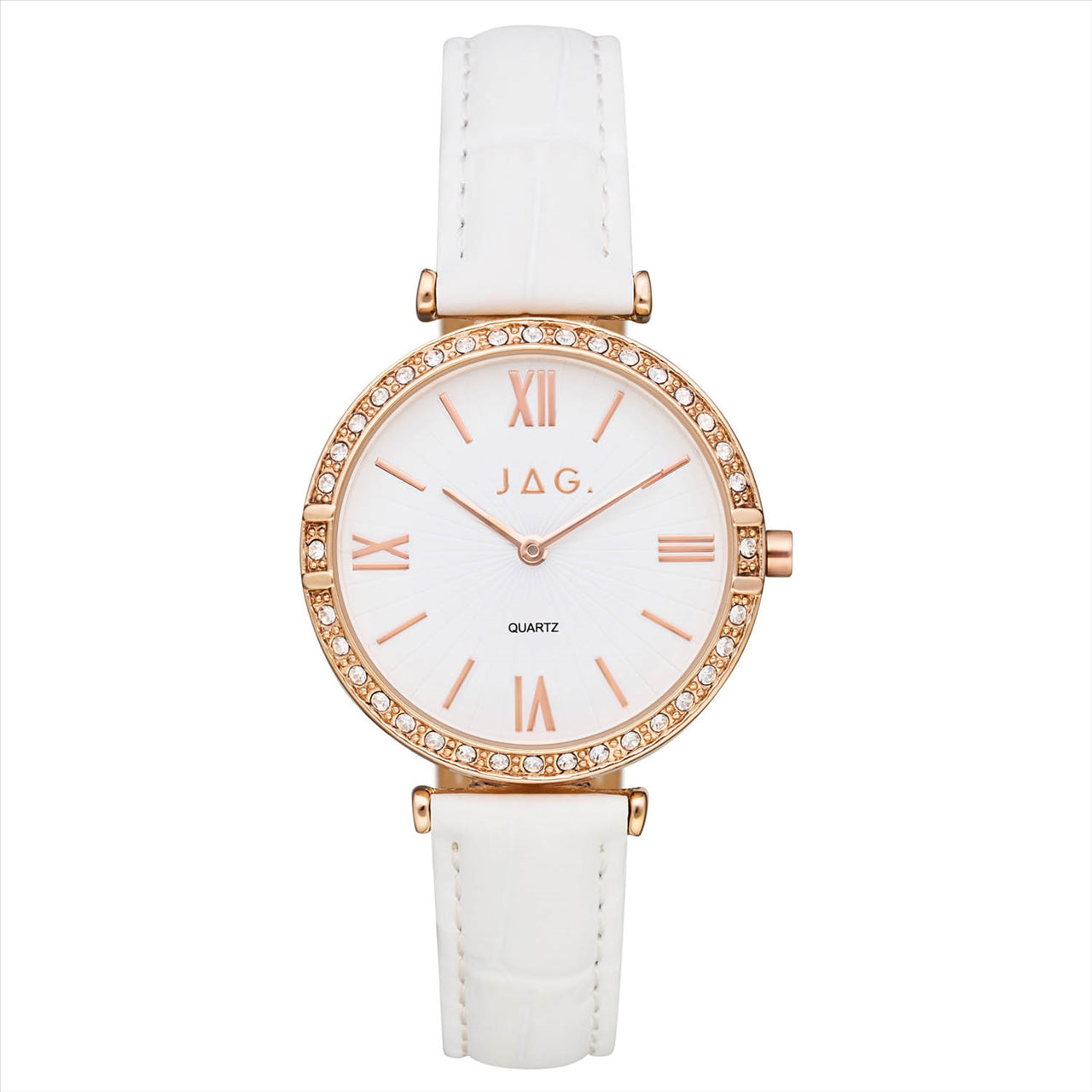 Ladies Rose Gold Plated JAG with White Leather Strap