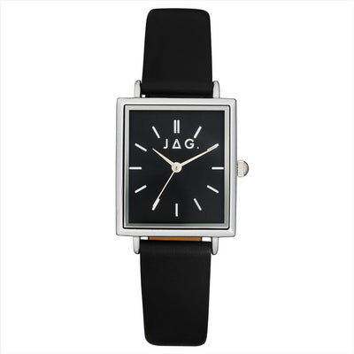 Ladies stainless steel JAG with Black Leather Strap