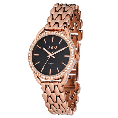 Ladies Rose Gold Plated JAG Watch With Rose Gold Plated Band And Crystal Bezel Highlights