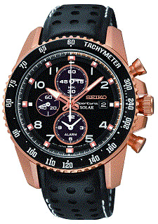 Mens 100M Water Resistant Solar Seiko Sportura Alarm Chronograph Watch