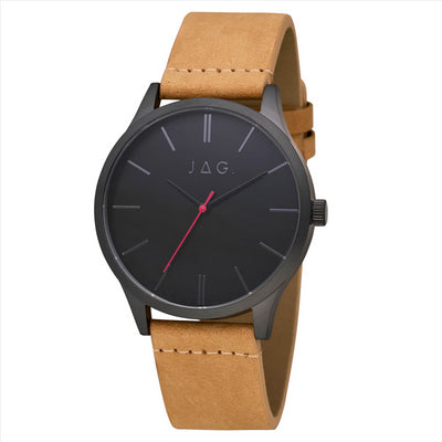 Gents Black Case JAG Watch With Tan Leather Strap