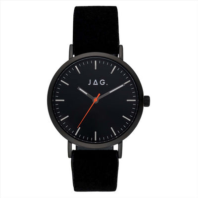 Gents Black Ip Plated Jag Watch With Black Leather Strap