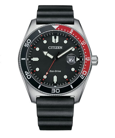 Gents 100m Stainless Steel Citizen Eco Drive With Date On Polyurethane Strap