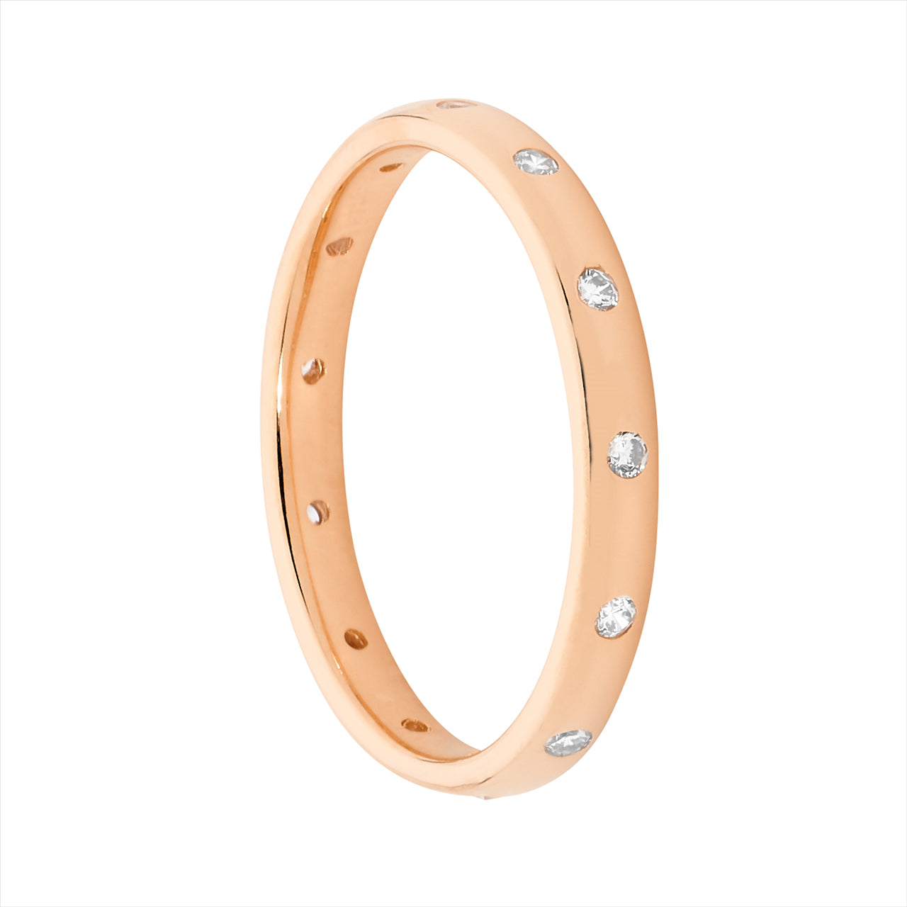 Rose Gold Plated Sterling Silver Hammer Set Eternity Style Ring With Cubic Zriconia
